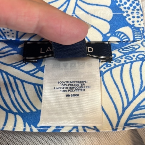 Lands' End Swim Trunks Men L Blue & White Tropical Floral Mesh Brief Inseam 8" - Picture 4 of 13